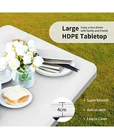 Sugift Hdpe Outdoor Picnic Table Bench Set with Metal Base