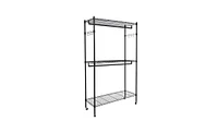 Slickblue 2Tier Rod Closet Organizer Garment Rack Clothes Storage Hanger Shelf Hooks Black