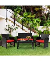 Vebreda Sugift 4 Pieces Patio Rattan Cushioned Furniture Set