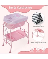 Costway Baby Changing Table with Bathtub, Folding & Portable Diaper Station with Wheels