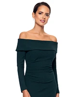 Xscape Petite Gathered-Waist Off-The-Shoulder Dress