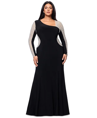 Xscape Plus Two-Tone One-Shoulder Asymmetric Gown