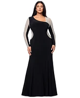 Xscape Plus Two-Tone One-Shoulder Asymmetric Gown