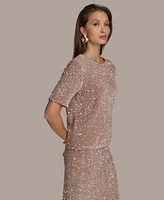 Donna Karan New York Women's Sequin Short-Sleeve Top