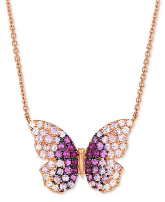 Le Vian Pink Sapphire Ombre (1-1/4 ct. t.w.) & White Sapphire (1/4 ct. t.w.) Butterfly Pendant Necklace in 14k Rose Gold, 17" + 2" extender