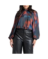 Eloquii Women's Draped Sleeve Printed Top