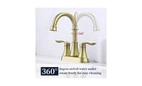 Slickblue Brushed Gold Bathroom Faucet with Pop-Up Drain & Supply Hoses, 2-Handle 360-Degree High Arc Swivel Spout, 4