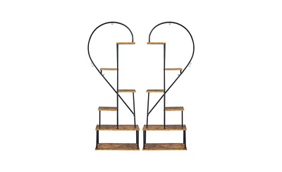 Slickblue Artisasset 2pcs 6 Layers Half Heart Iron Wood Plant Stand