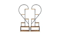 Slickblue Artisasset 2pcs 6 Layers Half Heart Iron Wood Plant Stand