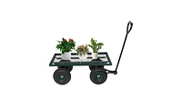 Slickblue Green Garden Wagon with Iron Frame and Wood Panels, Four-Wheel Square Design for Outdoor Use
