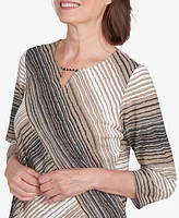 Alfred Dunner Petite Neutral Spliced Textured Stripe Top