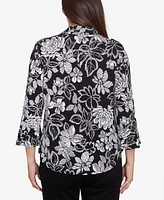 Alfred Dunner Petite Floral Puff Print Button Down Top