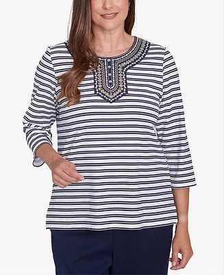 Alfred Dunner Petite Striped Necklace Top