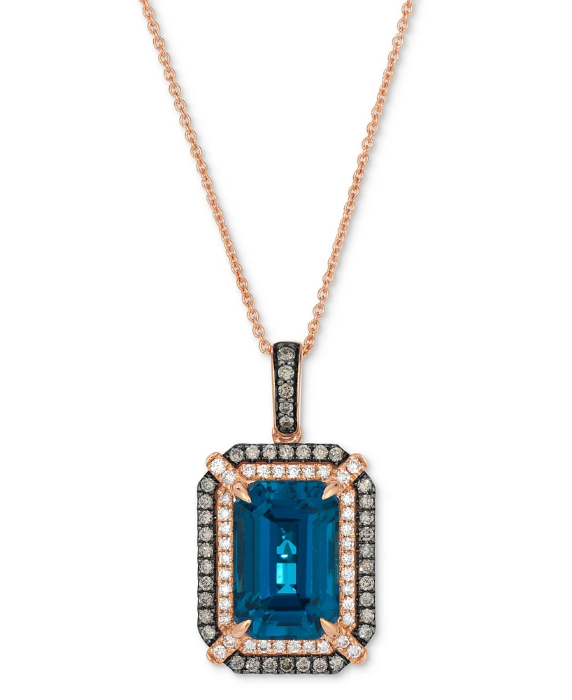 Le Vian Deep Sea Blue Topaz (3-9/10 ct. t.w.), Chocolate Diamond (1/4 t.w.) & Nude (1/5 Pendant 20" Necklace 14k Strawberry G