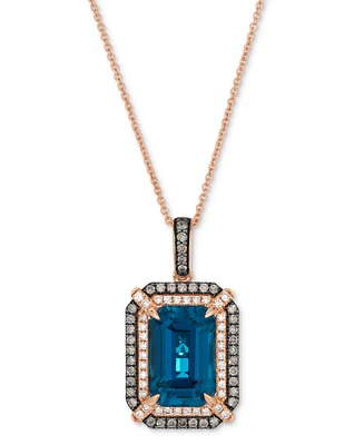 Le Vian Deep Sea Blue Topaz (3-9/10 ct. t.w.), Chocolate Diamond (1/4 t.w.) & Nude (1/5 Pendant 20" Necklace 14k Strawberry G