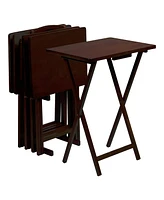 Pj Wood Folding Tv Tray Tables with Compact Storage Rack, Espresso, 5 Piece Set