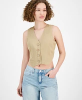 And Now This Women's V-Neck Button-Font Cropped Vest