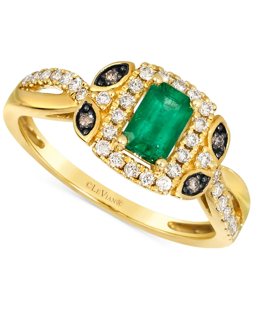 Le Vian Emerald (1/3 ct. t.w.), Nude Diamond (1/4 ct. t.w.) & Chocolate Diamond Accent Ring in 14k Honey Gold