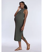 Motherhood Maternity Crew Neck Rib Knit Sleeveless Midi Dress