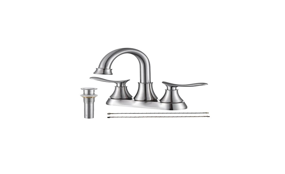 Slickblue 2-Handle 4-Inch Brushed Nickel Bathroom Faucet for Vanity Sinks with Pop-Up Drain