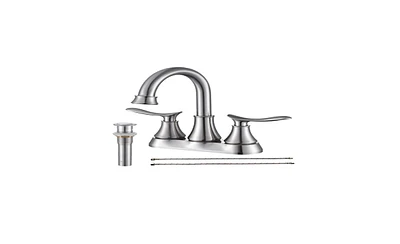 Slickblue 2-Handle 4-Inch Brushed Nickel Bathroom Faucet for Vanity Sinks with Pop-Up Drain