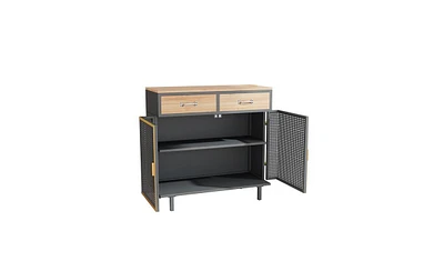 Slickblue 31.5"Wide 2 Drawer Sideboard, Modern Furniture Decor, Made with Iron+ Carbonized Bamboo, Easy Assembly