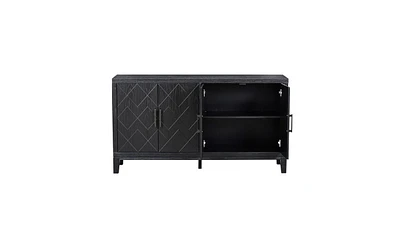 Slickblue 4-door Retro Sideboard with Adjustable Shelves, Two Large Cabinet with Long Handle, for Living Room and Dining Room (Black)