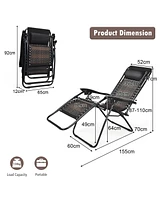 Inolait Sugift 2 Pieces Folding Patio Rattan Zero Gravity Lounge Chair