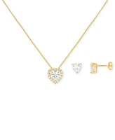 Holiday Lane 2-Pc. Cubic Zirconia Heart Pave Pendant Necklace & Stud Earring Set Sterling Silver, Created for Macy's