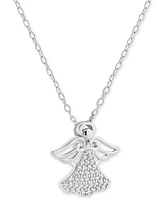 Holiday Lane Cubic Zirconia Angel Pendant Necklace in Sterling Silver, 16" + 2" extender, Exclusively at Macy's