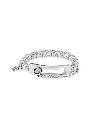 UNOde50 Sterling Silver Beads Central Link with crystal Metal Alloy Elastic Bracelet