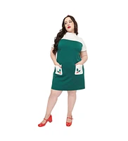 Smak Parlour Plus Mock Neck Patch Pocket Shift Dress