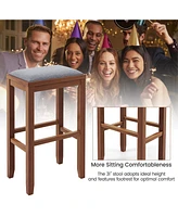 Sugift 2 Pieces 31 Inch Upholstered Bar Stool Set with Solid Rubber Wood Frame and Footres