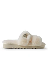 Fireside by Dearfoams Women's Benalla Genuine Shearling Double Band Fuzzy Slide Slipper