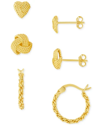 Macy's 3-Pc. Set Loveknot Stud & Twisted Hoop Earrings 18K Gold Over Sterling Silver or