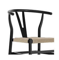 Emma+Oliver Devine Set Of 2 Wishbone Style Wooden Dining Chairs With Kraft Paper Rope Seats, Stackable Design