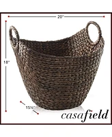 Casafield Large Laundry Boat Basket with Handles - Espresso, Woven Water Hyacinth Storage Tote for Blankets, Bathroom, Bedroom, Living Room