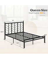 Costway Queen Size Platform Bed with Headboard 11.5" Under Bed Storage Easy Assembly