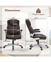 Costway Ergonomic Office Chair Pu Leather Executive Swivel with Flip-up Armrests