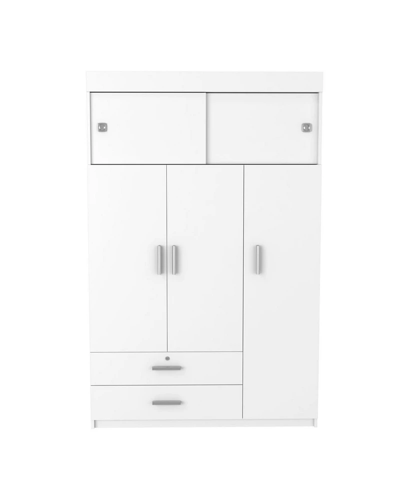 Depot E-Shop Indiana Armoire, Three Door Cabinet, Two Drawers, Metal Hardware, Rod, White