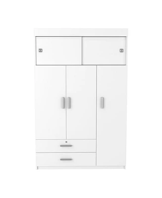 Depot E-Shop Indiana Armoire, Three Door Cabinet, Two Drawers, Metal Hardware, Rod, White