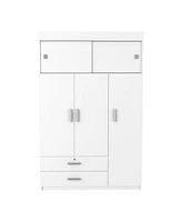 Depot E-Shop Indiana Armoire, Three Door Cabinet, Two Drawers, Metal Hardware, Rod, White