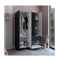 Itaca Armoire, Double Door Cabinet, One Drawer, Five Interior Shelves, Rod, Black / White