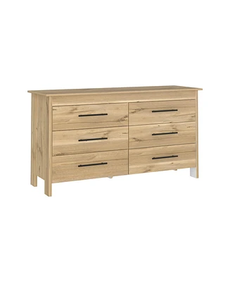 Depot E-Shop Paris 6 Drawer Double Dresser, Four Legs, Superior Top, Light Oak / White