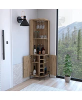 Bosnia Corner Bar Cabinet, Two Shelves, Two Independent Single Door Cabinet, Five Built-in Wine Rack, Four Interior Shelves, Macadamia