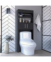 Depot E-Shop Atlas Over The Toilet Cabinet, Two Shelves, Double Door, Black