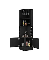 Cairo Corner Bar Cabinet with Double Door Cabinet, Glass Rack, Eight Built-in Wine Rack, Black