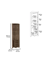 Giza Corner Bar Cabinet, Three Shelves, Eight Built-in Wine Rack, Two Side Shelves, Dark Brown