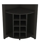 Depot E-Shop Giza Corner Bar Cabinet, Three Shelves, Eight Built-in Wine Rack, Two Side Dark Brown