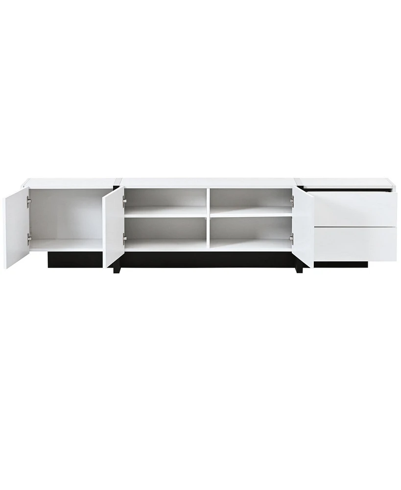 Slickblue White & Black Modern Tv Stand, Rectangle Design Console for 80'' TVs, High Gloss Uv Finish Cabinet